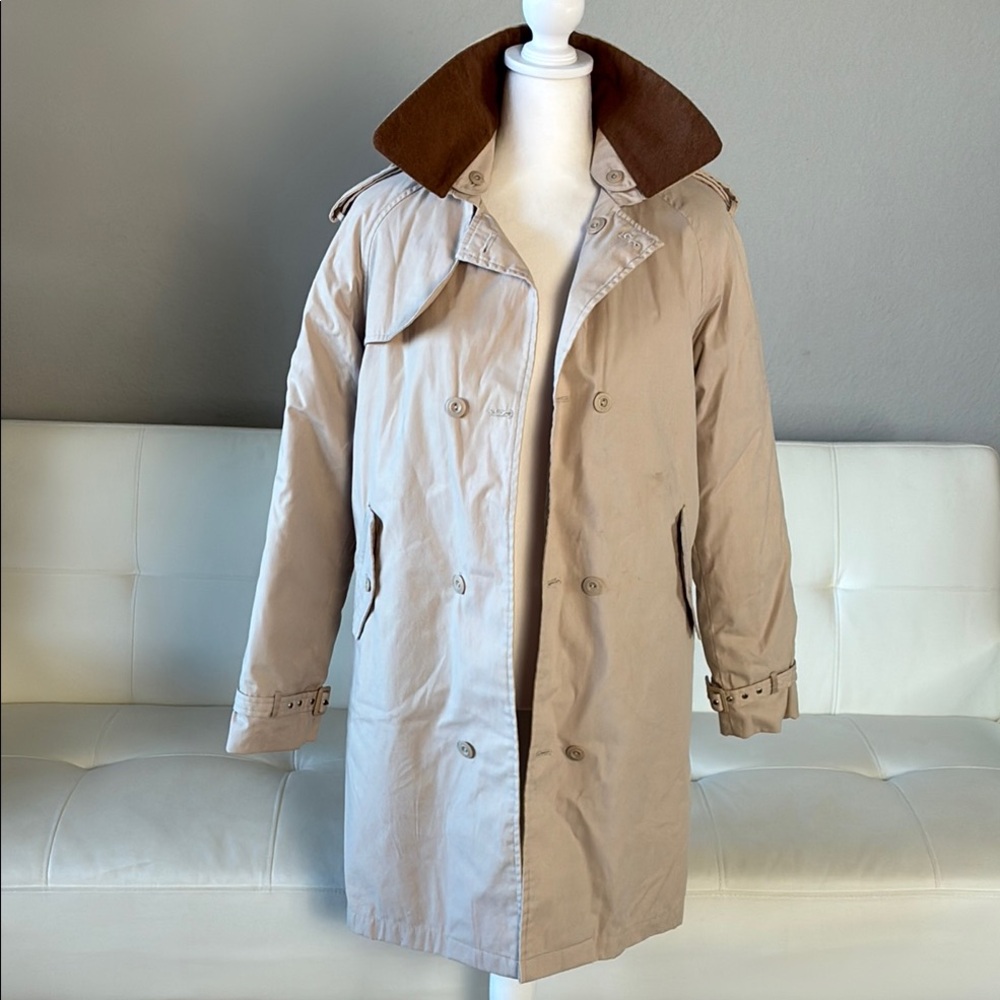 London Fog Vintage Beige Trench Coat with Brown Accents - Double Breasted